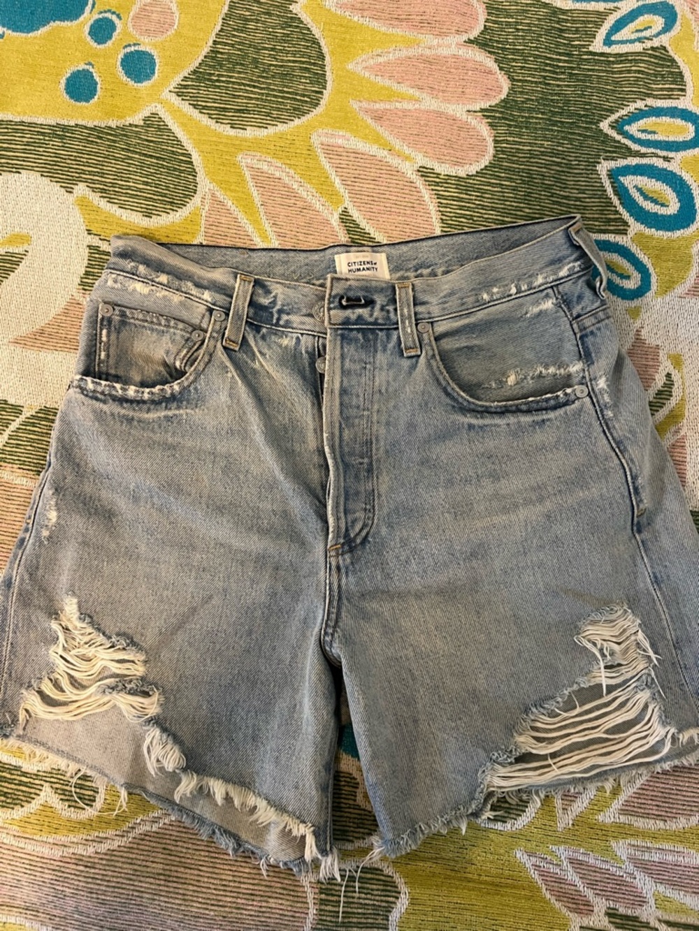 Citizens Of Humanity Washed Light Blue Distressed Denim Shorts